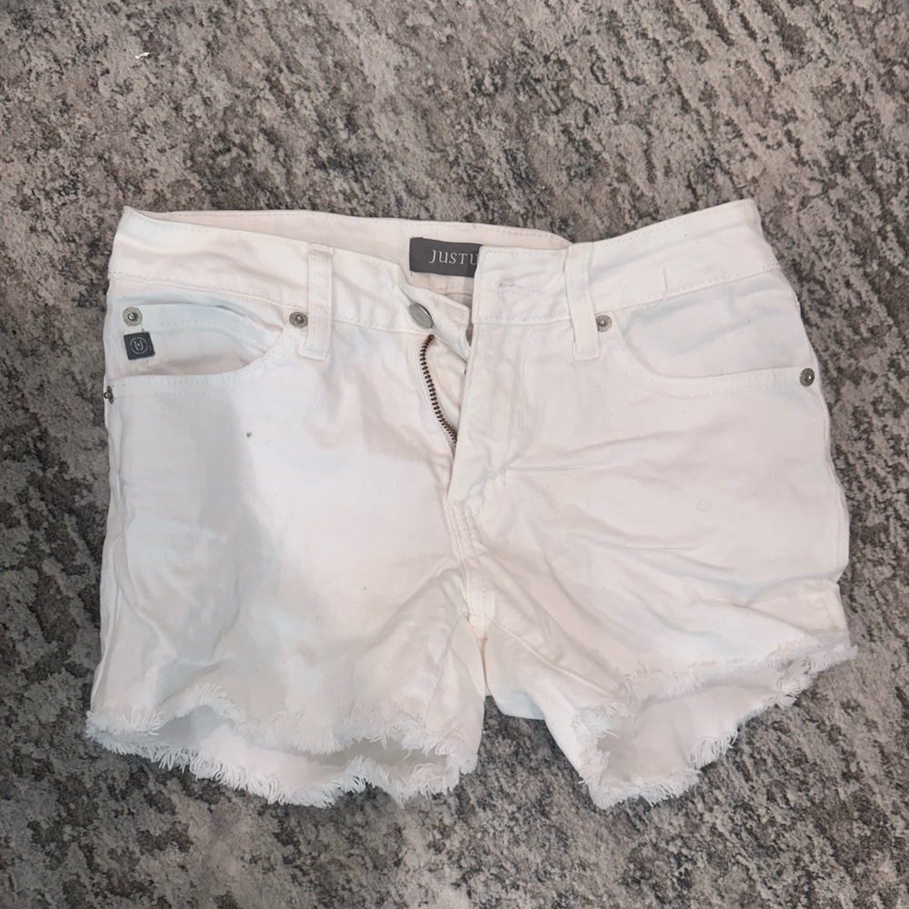 Just USA White Jean Shorts Frayed Hem